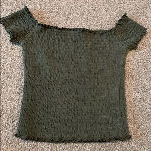 Hollister Green Smocked Off The Shoulder Top XS